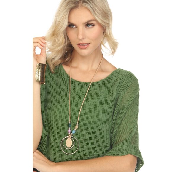 Moss Green Cape Style Dress with Netting Detail - Picture 6 of 6